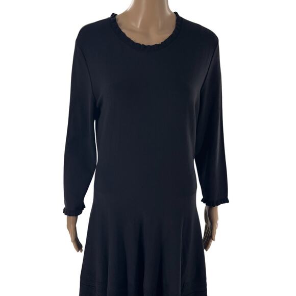 Kate Spade Black Knit Pointelle Drop Waist Ruffled Fit and Flare Dress - Picture 5 of 12
